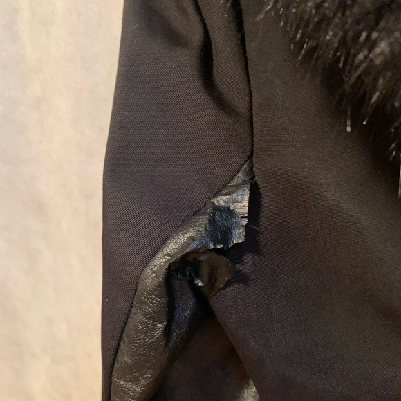 Bebe black and gold tweed style bomber jacket with faux fur hood. - Picture 5 of 5